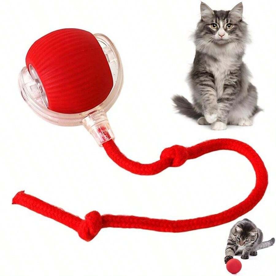 1Pcs The Interactive Cat Toy Is Suitable For Indoor Cats. It Features A Fast Ball With A Tail. The Automatic Moving Cat Ball Is Perfect For Bored Adult Indoor Cats. It Has Dual-Speed Adjustment And 360 ° Automatic Ball Rolling - 紅色 - 查看 1