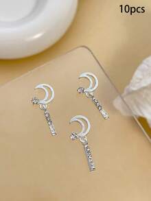 10pcs Ramadan Moon And Stars Rhinestone Pendant Nail Charms, Vintage Luxury Nail Supplies, Suitable For Multi-Functional DIY Accessories Nail Art