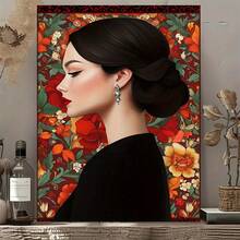 2D Arte Floral Elegante de Pared de 1 Pieza con Marco de Madera - Diseño Retro Moderno, Póster de Lienzo Impreso de Alta Calidad, Flores Rojas y Naranjas Vibrantes, Perfecto para Decoración de Oficina en Casa, Sala de Estar, Dormitorio, Cocina o Comedor, Arte Floral de Pared, 2D Plano - Multicolor - Ver 8