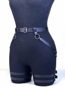 Women's PU Leather Thigh Garter, Fashion PU Leather Leg Harness, Adjustable Accessory Waist Belt, PU Leather Leg Restraint - Black - View 4