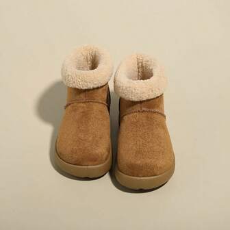 1 Pair Women's Casual Solid Color Fleece Lined Snow Boots, Outdoor Winter Warm Non-Slip Mid-Calf Flat Boots