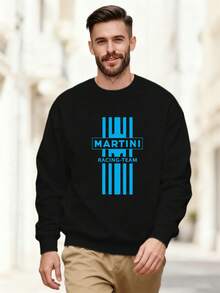 Men Martini Racing Logo Sweatshirt Logo Martini Racing Italia Text Print Blue White Striped Casual Pullover Relaxed Fit Round Neck Sweater Flag Color Design For Motorsport Fans Casual Attire - màu đen - Xem 2