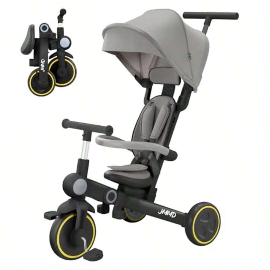 Kids TricyclesBaby Tricycle 7-In-1 Multifunctional Trike With Adjustable Parent Handle Safety Harness And Wheel Brakes Removable Canopy Stroll Trike For Boys And Girls Ages 18 Months-5 Years BlackKids Tricycles - Black - View 1