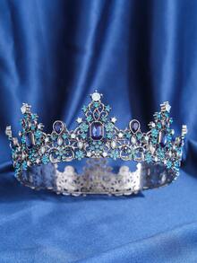 1pc Luxury & Elegant Baroque Rhinestone Queen Crystal Crown, Bridal Wedding Headpiece, Party & Prom Hair Accessory - Multicolor - View 11