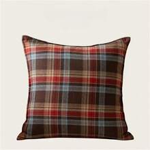 1pc Plaid Cushion Cover, Vintage Classic Decorative Pillow Sham, Scottish Style Throw Pillow Cover For Sofa, Zipper Removable Cover Only, No Insert - Harvest Red Grid - View 8
