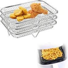 1pc/3pcs/Set Air Fryer Accessories, Multipurpose Air Fryer Accessories, Stackable Air Fryer Rack, Grill Mesh, Stainless Steel Baking Tray, Round/Square/Rectangular Stainless Steel Air Fryer Rack Set - Suitable For Oven And Air Fryer, Dishwasher , Perfect For Healthy Holiday Baking - Reusable Stackable Rack, Easy To Clean, Kitchen Gadgets - Silver - View 10