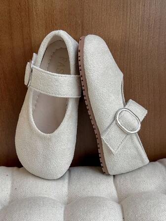 1 Pair Girls Metal Buckle Decor Suede Non-Slip Round Toe Low-Top Flat Simple Shoes, Suitable For Daily & Casual Occasions