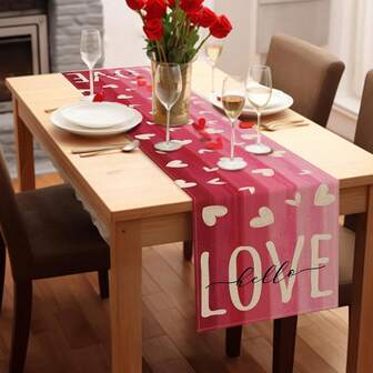 1 pieza Camino de mesa de San Valentín, camino de mesa con forma de corazón blanco y rosa adecuado para mesa de comedor estacional, boda, aniversario, fiesta festiva