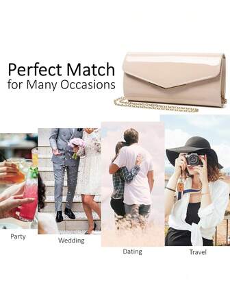 1个裸色大容量黄色漆皮信封手拿包金属边钱包亮面糖果色纯色晚宴包女士