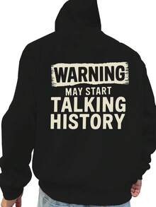 Advertencia: puede empezar a hablar sobre historia. Sudadera de gran tamaño de moda otoño invierno para hombres, nueva sudadera con estampado en la espalda, sudadera con capucha para parejas, sudadera deportiva versátil y casual, sudadera suelta - sudadera casual, regalo de Navidad para familiares y amigos, talla, atuendo festivo, moda urbana, costura de alta calidad, ajuste cómodo, sudadera con capucha, moda masculina - Negro - Ver 4