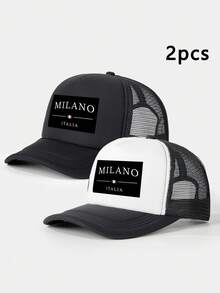 1pc/2pcs Printed Letter "MILANO" Sponge Mesh Cap, Milan Italy Pattern Printed Unisex Sponge Baseball Cap, Adjustable Outdoor Mesh Sun Hat, Lightweight & Breathable For Daily Commute - Multicolor 1 - View 14
