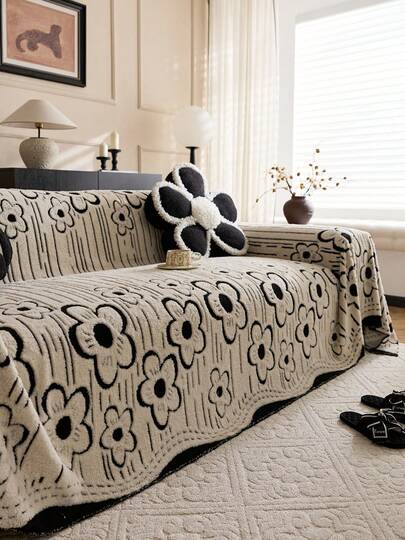 新款波西米亚风格沙发套，复古编织舒适花卉图案，宠物友好，防滑，奢华加厚天鹅绒沙发套，100% 涤纶材质，可机洗，柔软天鹅绒饰边，适用于扶手椅、双人沙发、三人沙发和四人组合沙发。