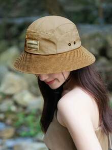 1pc Cotton Blend Straw Woven Hat, Women Summer Foldable Beach Hat, Face & Sun Protection, Bucket Hat, Sun Hat, Bucket Hat Warm Accessories - A - View 8