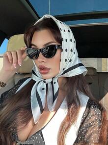 1pc Women's Luxurious Elegant Fashion Color Block Printed Silk Bandana Scarf, 70*70cm, Suitable For Daily Wear, Best Choice For Gift - trắng - Xem 5