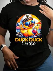 Women Casual T Shirt White Duck Duck Cruise Summer Beach Vacation Design For Travel And Holiday Wear - 黑色 - 查看 1