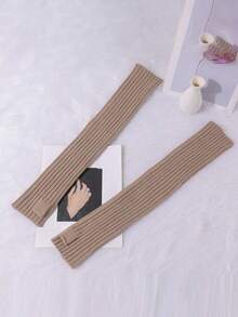 1 Pair Women's Floral Pattern Long Half-Finger Gloves, Autumn/Winter Knitted Fingerless Gloves - A - View 14