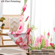 1片装2D粉色玫瑰绿叶图案优雅薄纱窗帘，涤纶纤维材质，适用于出租房、客厅、厨房、卧室，可拆卸机洗，小窗帘 - 薰衣草色 - 查看 3