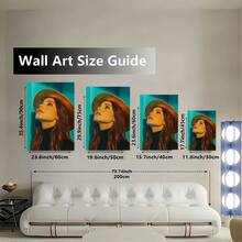 2D Plano, 1 Pieza Arte de Pared en Lienzo Abstracto Retro Moderno - Retrato Vibrante de Mujer con Sombrero en Azul, Verde y Oro, Marco de Madera Impresión de Alta Calidad, Decoración de Pared Vertical Adecuada para Sala de Estar, Dormitorio, Oficina en Casa, Decoración de Arte de Cama, Diseño de Marco Envuelto, 2D Plano - Multicolor - Ver 4
