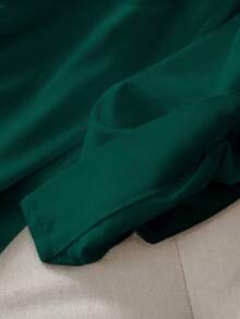 Women's Casual Long Sleeve Button-Up Shirt - Classic Collar Loose Fit Blouse With Ruffled Cuffs, Lightweight Spring Summer Top, Machine Washable Solid Color For Casual Attire, Smooth Texture - Green - View 3