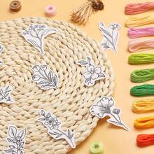 花卉植物水溶性刺绣图案，可溶解无纺布预印刺绣贴纸，自粘无纺布预印刺绣图案 - 黑與白 - 查看 6