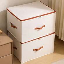 2pcs/1pc Dustproof Storage Box With Lid Large Capacity Foldable Clothes Storage Box Double Thickness Moisture-Proof Storage Box, Under-Bed Storage - Beige - View 7
