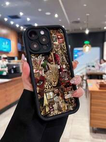 Estuche para teléfono con accesorios glamurosos y estampado de leopardo Compatible con estuches para teléfonos   17  16 Pro Max  15 Pro Max  13 y  12 Estuche suave de TPU grueso y duradero Resistente al agua, a prueba de caídas y rayones Un gran regalo para familiares, amigos, seres queridos, novios/novias y para Navidad - Negro - Ver 1