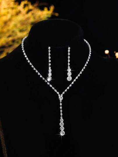 Conjunto de joyas para mujer - Elegante collar con colgante de borla de rhinestone y conjunto de aretes, adecuado para ocasiones formales, citas de San Valentín, regalos de Año Nuevo, confesiones, sorpresas, romance universitario, propuestas y bodas