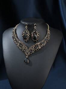 Juego de 1/3/4 piezas de corona nupcial, collar y pendientes de moda, tocado de aleación de zinc con pedrería, juego de joyas de boda - Elegante juego de accesorios de boda - Multicolor - Ver 40