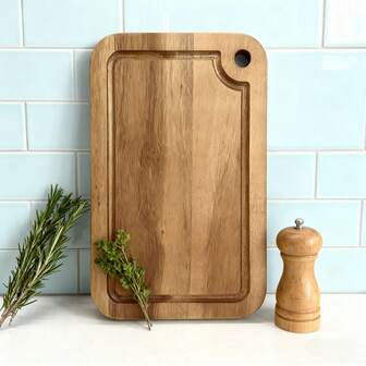 1 st skärbräda i gyllene rosenträ med handtag, lämplig för att skära grönsaker, kött, skaldjur, bröd, ost, perfekt för hemmakök, restaurang, studentlägenhet, viktigt kökstillbehör, lätt att rengöra, utmärkt inflyttnings- eller morsdagspresent för matlagningsentusiaster