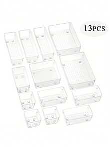 4件/8件/13件/25件套透明宠物桌面收纳盒，带多功能抽屉——非常适合收纳化妆品、厨房用具和日常用品。适用于秋季装饰、节日庆典和优雅的卧室装饰，为您的生活空间增添创意。 - 無色 - 查看 5