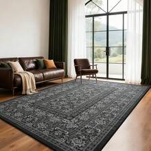 5x7 Vintage Area Rug For Living Room Bedroom, Machine Washable Non Slip Indoor Rug, Thin Throw Floral Low Pile Distressed Carpet For Office Nursery Dining Room Red/Blue, Modern Chic Design - Hitam Vintage - View 6
