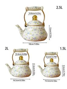 1 Set Of Fresh And Delicate Floral-Patterned Enamel Kettle With Ceramic Handle Suitable For All Seasons, Heatable (Can Be Used On Stovetops Or Other Heating Sources As Applicable) Multi-Functional: Can Be Used As A Water Kettle, Coffee Pot, Teapot, Or Cold Water Pitcher Serves As A Home Decorative Ornament An Ideal Gift For Festivals (E.G., Christmas, Spring Festival) And Birthdays For Relatives And Friends - Purple Floral - View 12