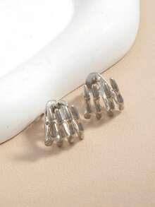 1 Pair Creative Personalized Funny Bone Design Front & Back Earrings For Women & Couples - Silver - View 3