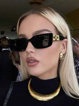 1pc Of Fashionable Women's Glasses With Gold-Toned Decoration - UV Protection, Decorative PC Lenses, Lightweight Plastic Frames, Perfect For Beach And Party Outfits, Fashionable Glasses