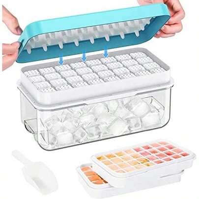 Bandeja De Compartimento De Hielo Con Tapa Y Cubitera, 2 * 32 Cubiteras Cuadradas, Molde De Cubitos De Hielo Reutilizable, Molde De Hielo Presionado Para Liberar Todos Los Cubitos De Hielo
