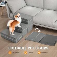 ASSunowl Escalera para Perros 3 Niveles Plegable para Mascotas Escalera para Perros Extra Anchos sofa Cama con Espacio de Almacenamiento Superficie Antideslizante Ayuda a la Mascota facil de - 3niveles - Ver 7