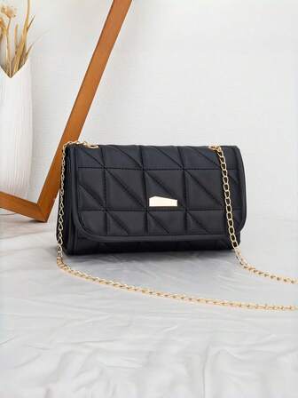 Minimalist Chic One Shoulder Bag, Versatile Exquisite Flap Crossbody Bag, Metal Chain Shoulder Small Square Bag Suitable For Minimalist Elegant Women