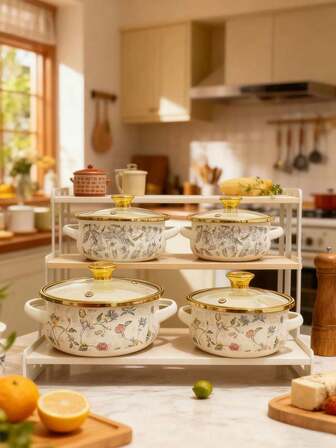 3件套彩色搪瓷涂层平底锅套装，金色镶边，包括小奶锅、面锅、汤锅，适合儿童食品，适用于电磁炉和燃气灶，家用迷你搪瓷炊具套装