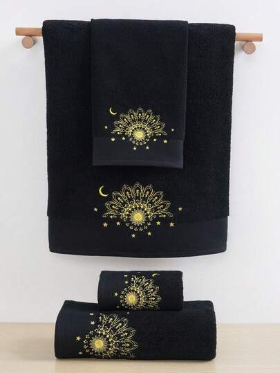 QIBHI 3/1pc Cotton Embroidered European Style Towel, Soft Absorbent Washcloth/Bath Towel For Bathroom, Hotel, Gym, Travel, Gift, Salon, Sports, Outdoor, Beach, School, Back To School, Travel Accessories, Home Essentials