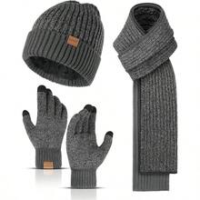 Winter Beanie Hats For Men Long Neck Scarf And Touchscreen Gloves Set With Fleece Lined Skull Caps Gifts For MenMen Gloves Set - DarkGreygrey - View 1