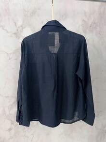 Lightweight Women's Set | Long-Sleeved Shirt And Shorts With Elastic At The Back | Semi-Sheer - 黑色 - 查看 4