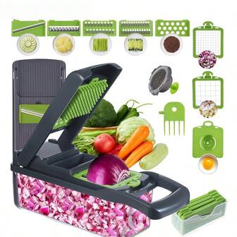 16-In-1 Vegetable Chopper, Professional Onion Chopper, Multifunctional Food Chopper, Kitchen Vegetable Slicer And Dicer, Vegetable Chopper With 8 Blades, Carrot Chopper With Container, Thanksgiving Gift