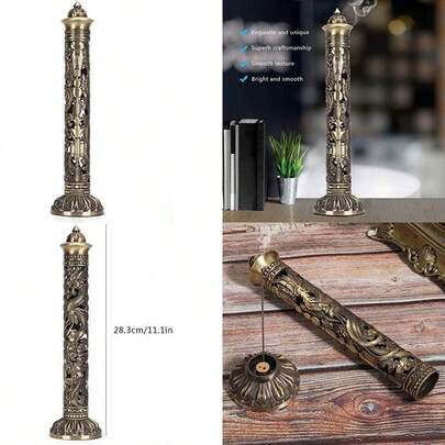 Soporte de incienso, palo de incienso largo clásico, soporte de toalla de incienso de bronce de metal, para hogar, oficina, yoga, manualidades, decoración budista(default)