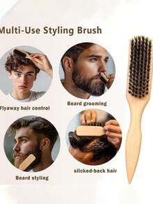 1支男女通用猪鬃顺滑梳，可作胡须刷、防毛躁梳、蓬松木柄梳、解结梳、发际线定型梳、光滑马尾梳 - 配有宽锥形尾梳，方便分缝、造型、抛光和抚平头发，打造无毛躁发型，男女皆宜，推荐作为圣诞礼物 - 彩色 - 查看 4