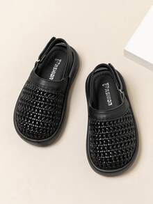 1 par de sandalias de niña de estilo vintage negro tejido, zapatos romanos cómodos, suaves, antideslizantes y transpirables - Negro - Ver 6
