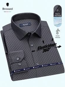 Men's Slim Fit Luxury Dress Shirt With Elastane, Wrinkle-Free Knit | Stylish Breathable Plaid Shirt | Elegant Slim Fit And High-Quality Fabric | Soft And Breathable | Imported Product - 深灰色 - 查看 1