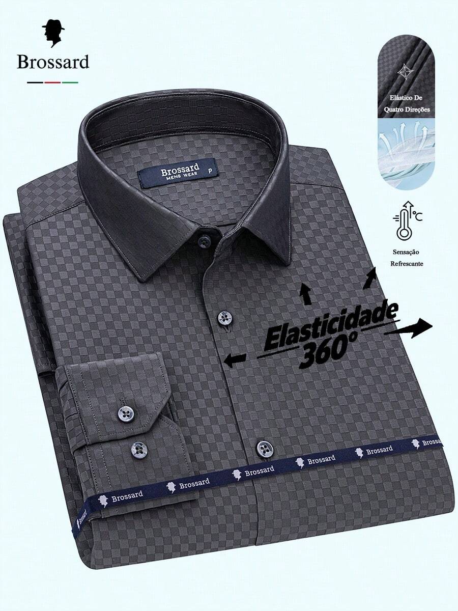 Men's Slim Fit Luxury Dress Shirt With Elastane, Wrinkle-Free Knit | Stylish Breathable Plaid Shirt | Elegant Slim Fit And High-Quality Fabric | Soft And Breathable | Imported Product - 深灰色 - 查看 1