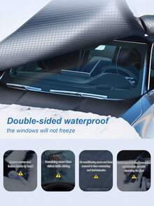 Magnetic Car Windshield Snow Cover, Winter Front Windshield Protector, Anti-Frost Anti-UV Half Car Cover, Heat Insulation Sunshade