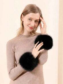 1 Pair Of Short Wrist Accessories Winter Wrist Accessories Warm Fleece Wrist Accessories Suitable For Women And Girls To Wear Expressing Affection - 彩色 - 查看 4