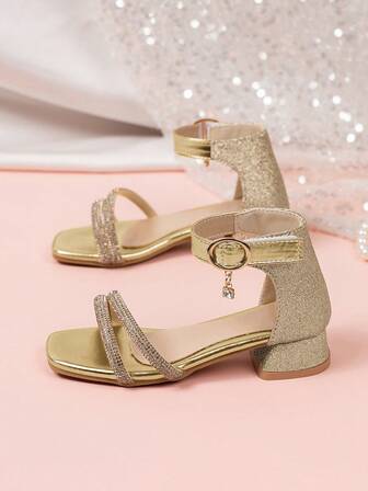 1 Pair Girls' Summer 2026 New High Heel Sandals, Princess Shoes, Student Roman Sandals